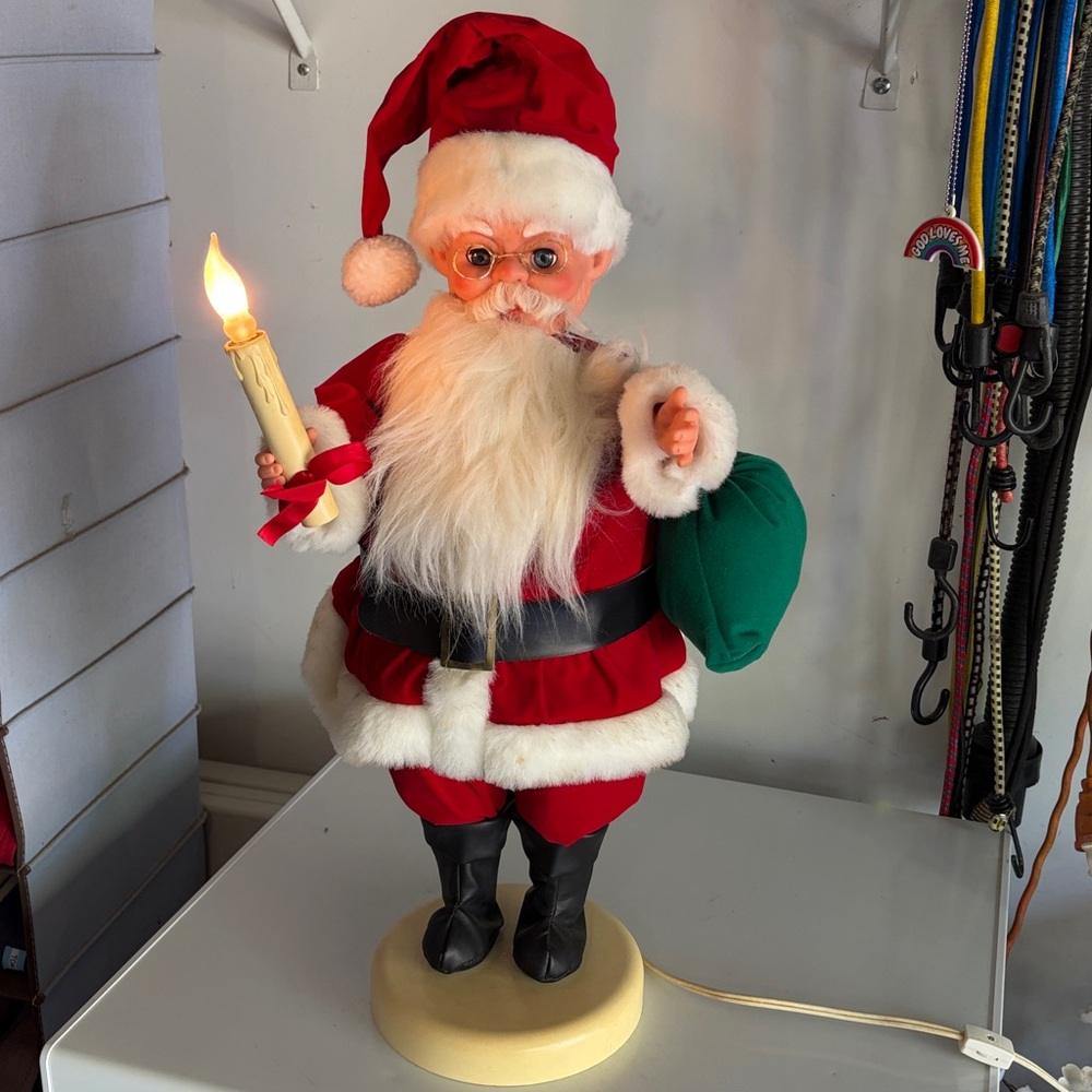 Red Santa Holiday Figurine with Green Sack